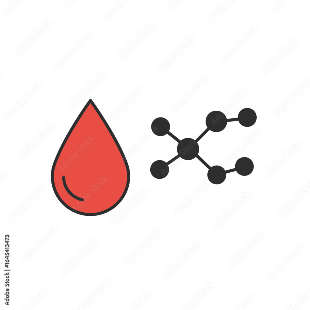 Poster blood drop and structure: a symbolic representation of a red blood drop alongside a molecular struct