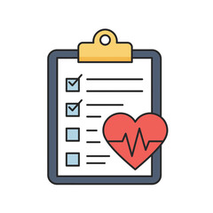 Health Checklist: A visually appealing illustration of a health checklist, featuring a clipboard, heart, and a checkmark, which symbolizes health assessment and well-being.