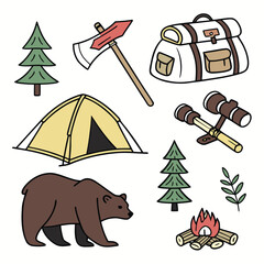 camping and outdoor adventure icon set