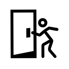Figure Kicking Open the Door Outline Icon – Action and Emergency Exit Vector Illustration