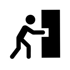 Figure Pushing Open a Door Outline Icon &ndash; Action and Interaction Vector Illustration