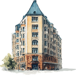 Obraz premium Minimalist architectural watercolor of a modern building in simple artistic form - vector illustration