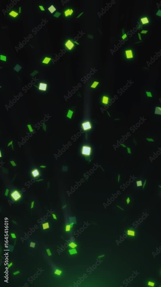Aufkleber explore a dynamic display of green shapes moving against a dark background, creating a mesmerizing v