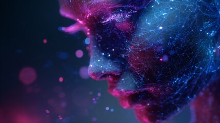 abstract face with glowing particles and vibrant colors