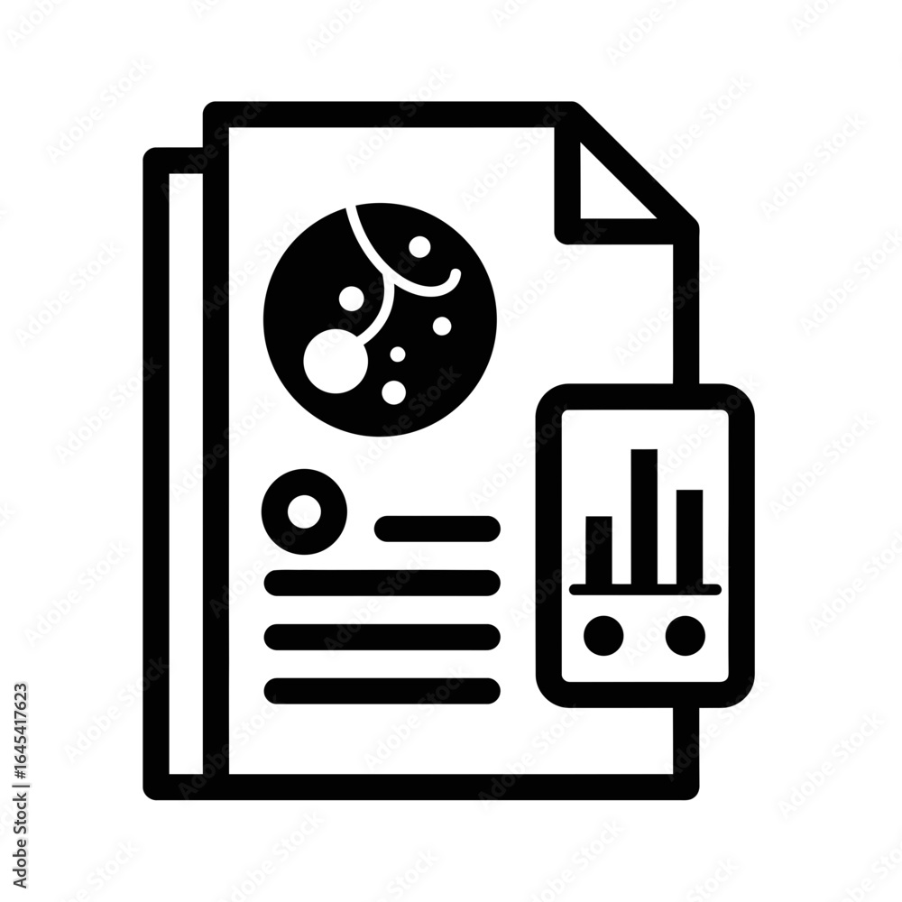 Poster data and analysis: a close up shot of two pages of a report with infographics including a chart and 