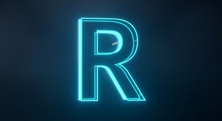 Fototapeta premium Illuminated letter R in glowing turquoise.