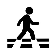 Person Walking on Zebra Crossing Icon – Pedestrian and Traffic Safety Illustration for Road, Urban, and Street Awareness