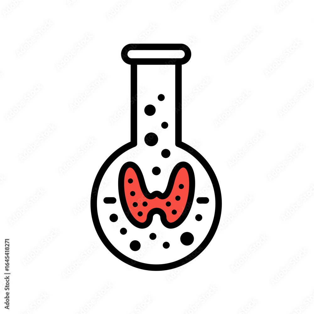 Poster thyroid experiment: an illustrative representation of thyroid within a transparent flask, conveying 