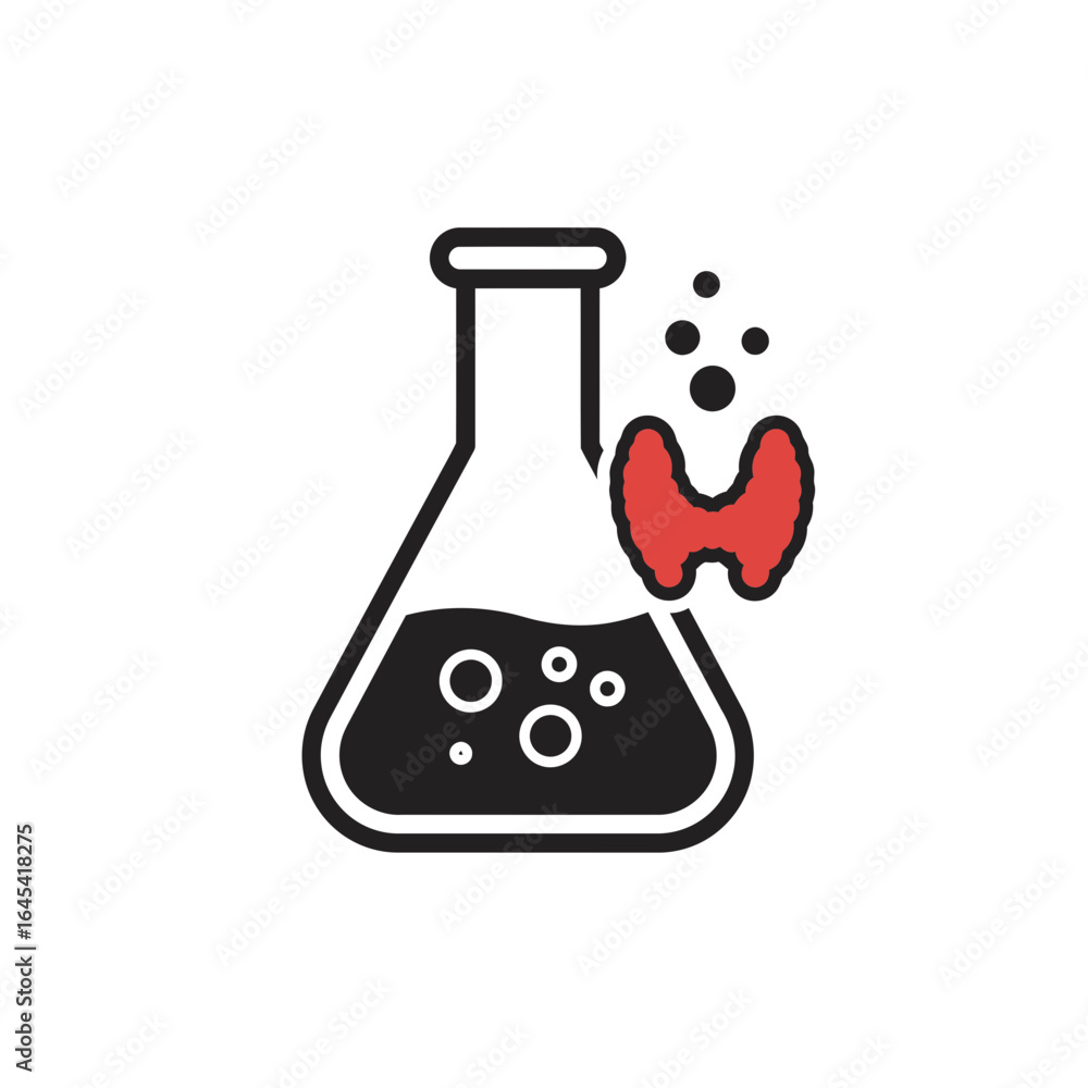 Poster scientific synthesis: an illustration of scientific elements, a flask brimming with effervescent sol