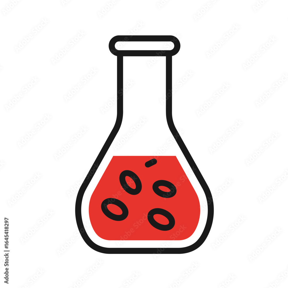 Poster laboratory flask with liquid: a simplistic, vector-style illustration of a laboratory flask containi