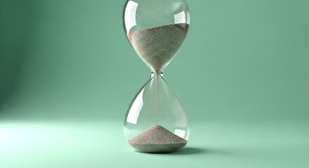 Clear hourglass with sand flowing.