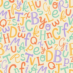 Lovely hand drawn letters, doodle alphabet, school background, great for banners, wallpapers, wrapping - vector design
