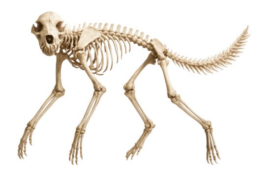 Arctocyon skeleton with elongated limbs and bushy tail vertebrae