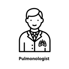 Obraz premium Medical Icon of a Pulmonologist: A simple line art illustration depicts a pulmonologist, characterized by a stethoscope, symbolizing health and medical care with precision.