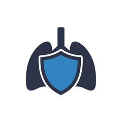 Obraz premium Lung Defense: A minimalist illustration showcases a pair of stylized lungs, protected by a shield. The clean lines and bold colors symbolize health and the strength of the respiratory system. 