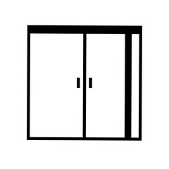 Transparent Glass Door with Minimal Design Icon – Modern Architecture, Interior Entrance, Office Partition, Home Decoration, Sliding Door, Building Access, and Contemporary Transparent Panel Symbol De