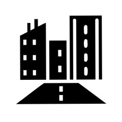 Naklejka premium Urban Street with Buildings and Road Outline Icon – Cityscape and Infrastructure Vector Illustration