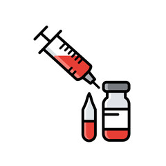 Fototapeta premium Vaccination: A precise vector illustration of a syringe positioned above a vial and ampule, representing healthcare, science, and the fight against disease.