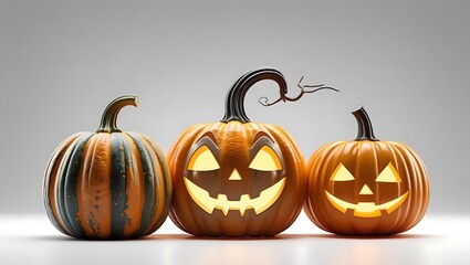 A Trio of Spooky Carved Halloween Pumpkins with Glowing Eyes