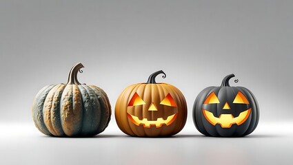 A Row of Pumpkins with a Single Glowing Jack-o'-Lantern