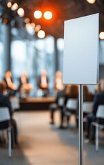 blank sign in front of blurred audience during conference