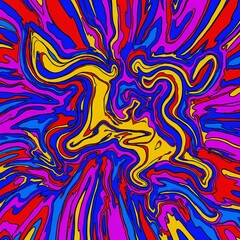 Abstract social media art showcasing colorful figures with bold graphic patterns