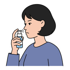 Nasal Spray Usage Illustration: A person carefully administers nasal spray. The focus is on healthcare and wellbeing. 