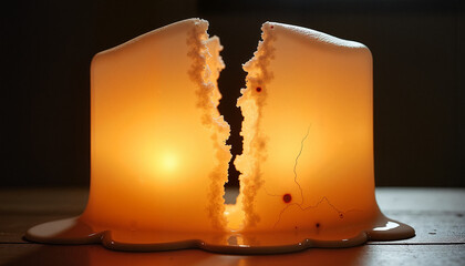 Split candle with cracks representing aging, symbolizing the passage of time