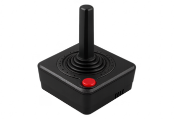 Classic black joystick with red button on transparent background
