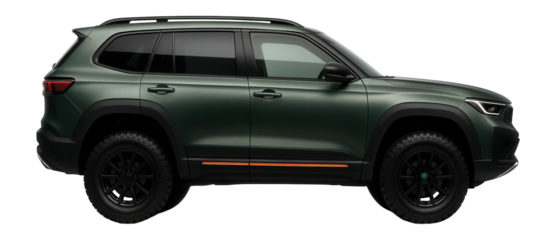 Off-road crossover with raised suspension and protective underbody cladding