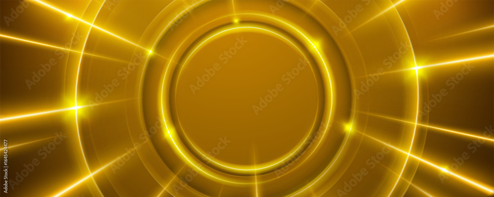 Poster abstract golden background with concentric glowing circles and lines