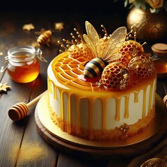A honey-drizzled cake infused with the golden essence of an enchanted beehive