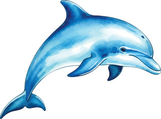 Fototapeta premium Watercolor Painting of a Playful Blue Dolphin Swimming in the Ocean Illustration