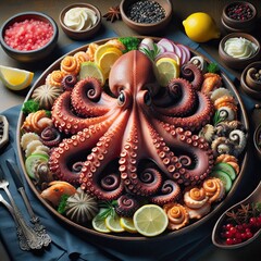 A Kraken-inspired seafood platter, with curling octopus tentacles
