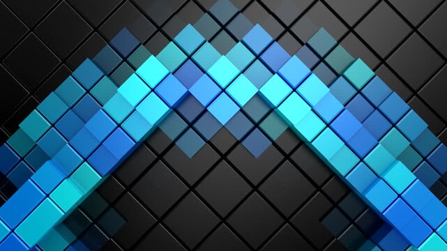 Cubes Form a Wave. Abstract motion, two color, 3d rendering, 4k resolution
