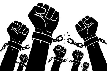 Hands breaking Slavery Abolition Chains resistence icon. fight against slavery. Abolition chains. In Black, Isolated.