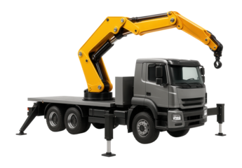 Chassis truck with rotating crane and dual outriggers