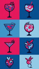Ok Abstract silhouette cocktails in minimalistic geometric flat style with creative colorful composition for branding menu cover or flyer illustration