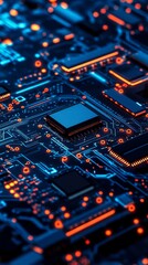 Obraz premium Close-up of glowing circuit board with intricate details