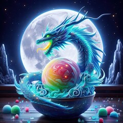 A moon dragon’s luminescent sorbet, glowing like the full moon