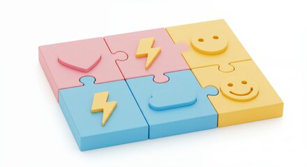 Pastel color puzzle pieces with symbols