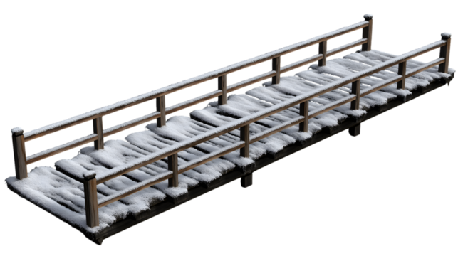 snow-covered wooden bridge isolated on white background - Powered by Adobe