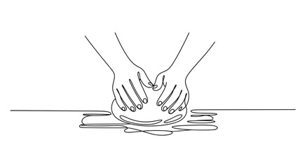 Hands kneading dough continuous line drawing vector illustration