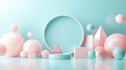 A horizontal cosmetic mockup, centered on a pastel turquoise surface. 