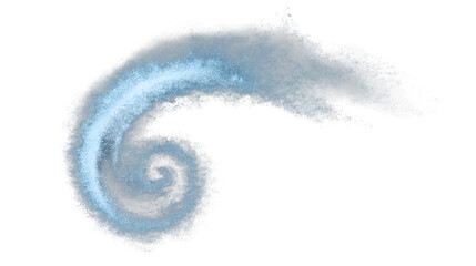 dynamic swirl of blue and white particles  isolated on white background