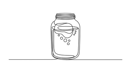 Glass jar with liquid continuous line drawing vector illustration