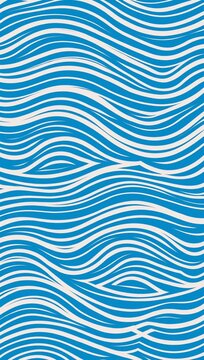 Ok Stylized line art illustration of a minimal abstract wave pattern against a blue sea backdrop