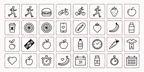 Set of 30 fitness and nutrition icons vector
