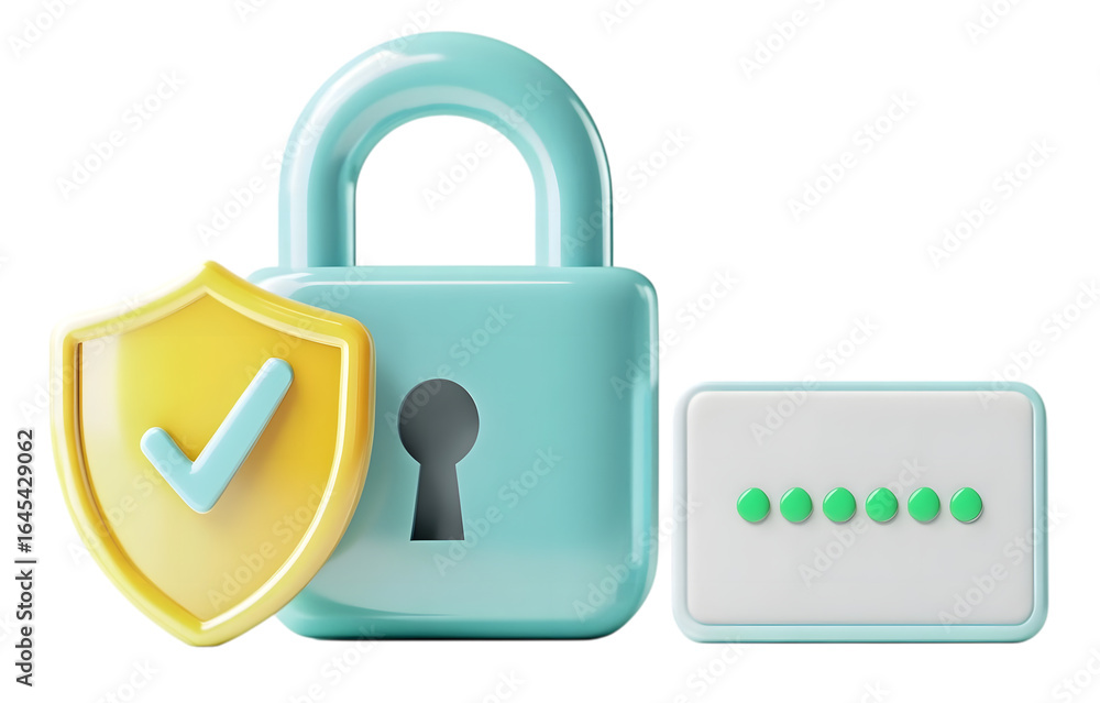 Aufkleber 3d render of a teal padlock with a yellow shield and password input, isolated on transparent backgro