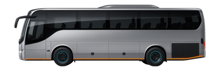 Single-deck intercity bus with aerodynamic front and large luggage compartments